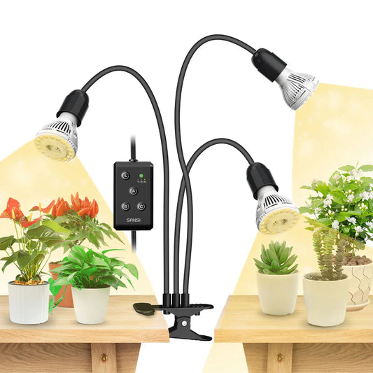 SANSI 30W Adjustable 3-Head Clip-on LED Grow Light with Timer