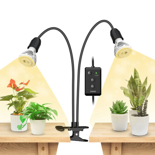 SANSI 20W Adjustable 2-Head Clip-on LED Grow Light With Timer